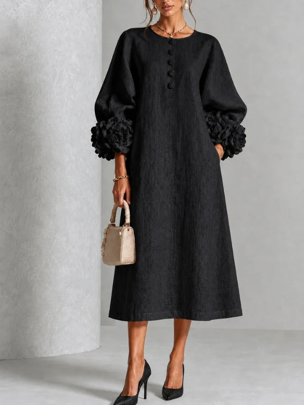 Iselle | Rosette-Cuff Midi Dress