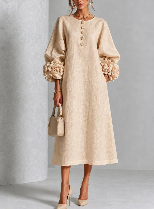 Iselle | Rosette-Cuff Midi Dress