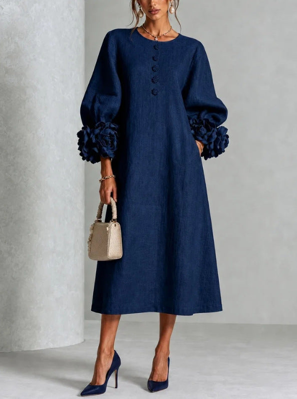 Iselle | Rosette-Cuff Midi Dress