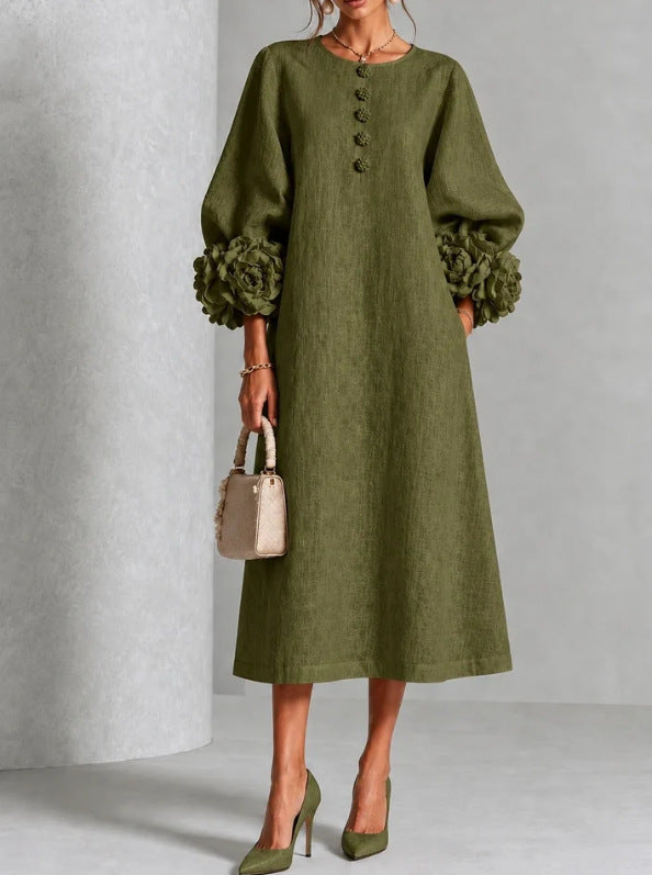 Elodie | Rosette-Cuff Midi Dress