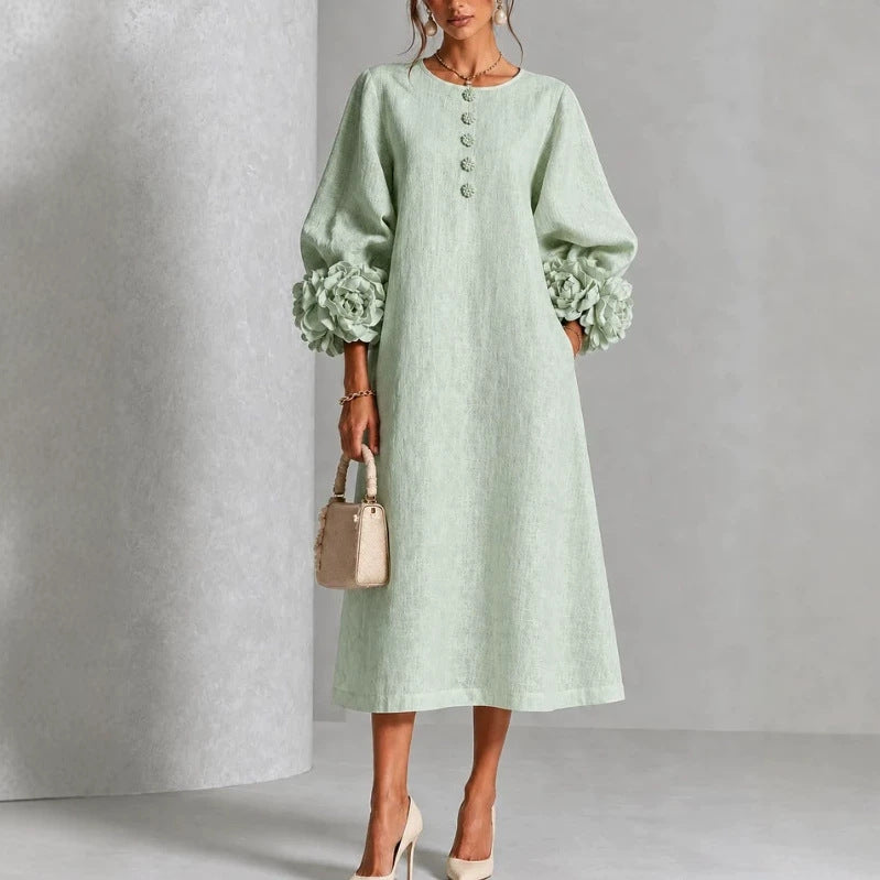 Iselle | Rosette-Cuff Midi Dress