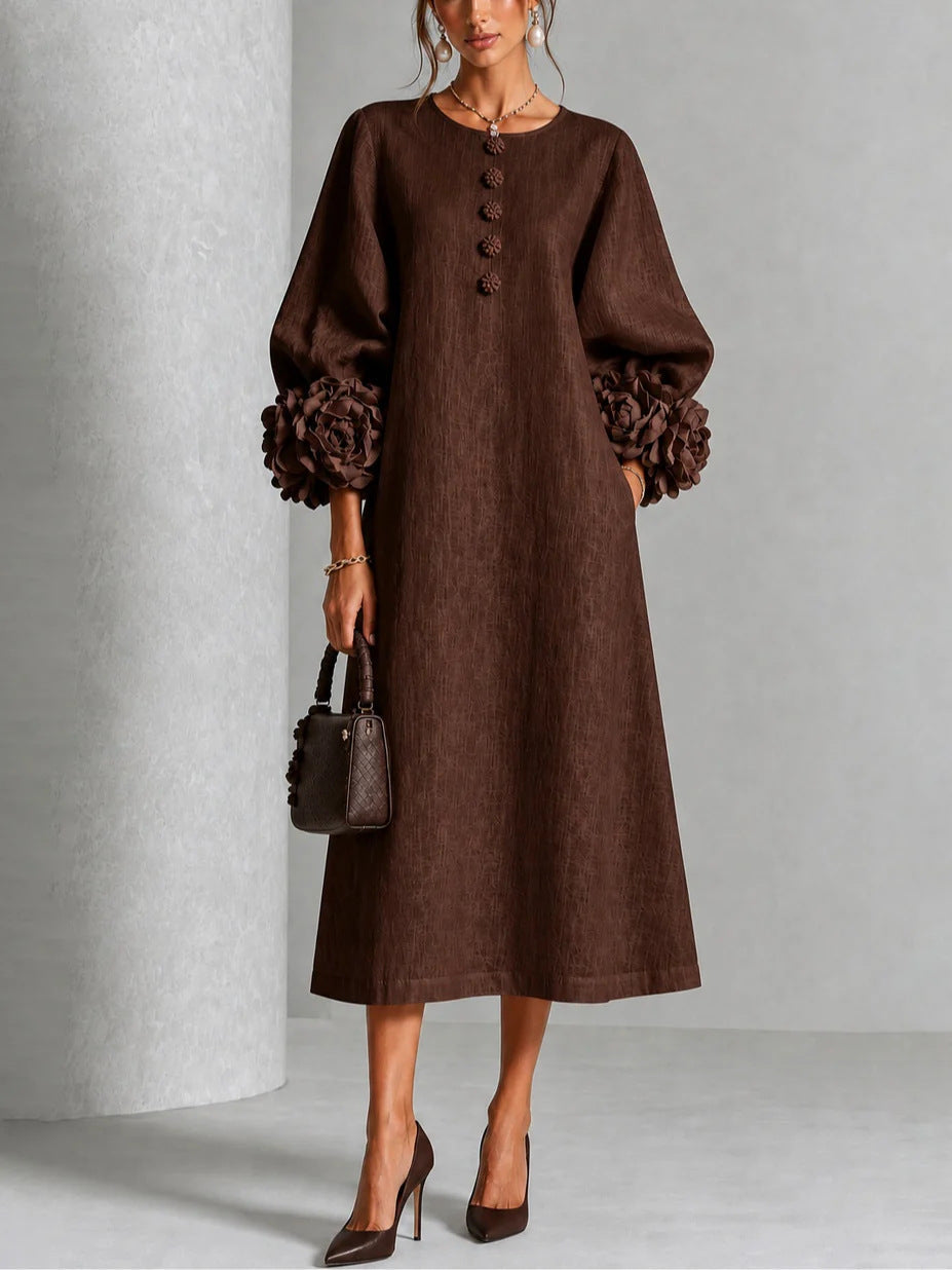 Elodie | Rosette-Cuff Midi Dress