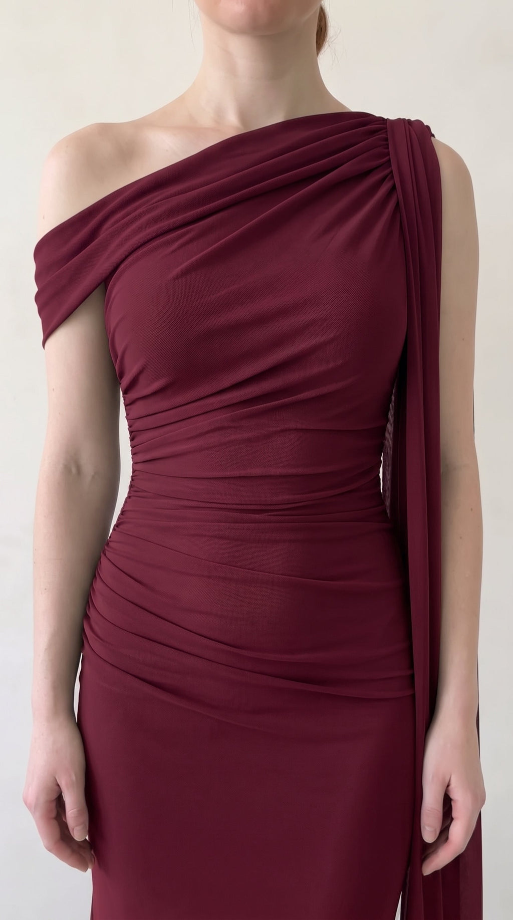 Burgundy | One Shoulder Ruched Maxi Dress