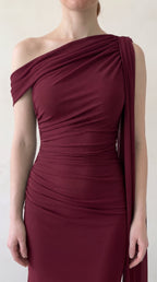 Burgundy | One Shoulder Ruched Maxi Dress