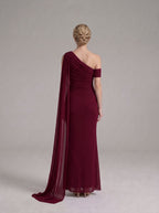Burgundy | One Shoulder Ruched Maxi Dress