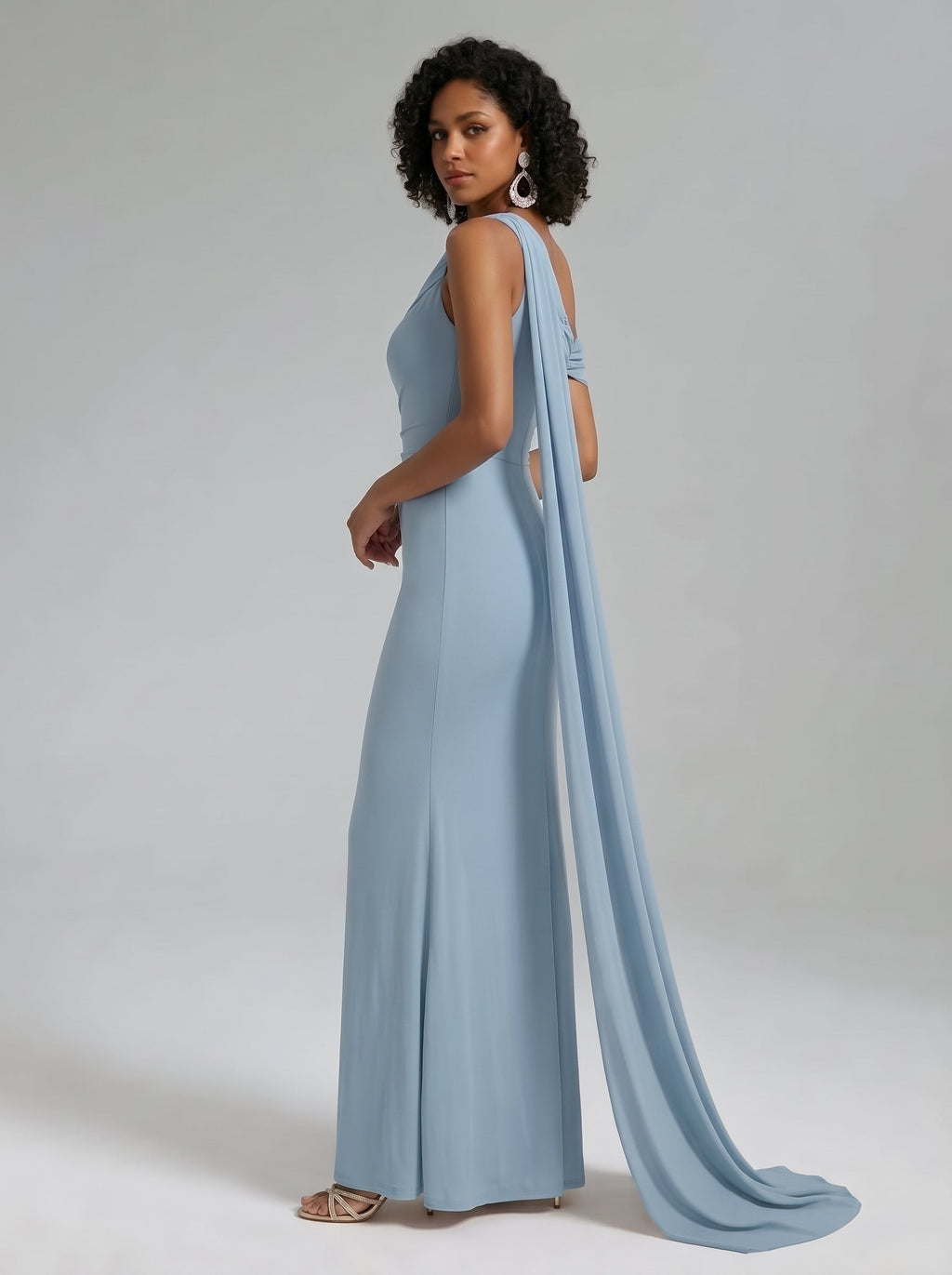 Blue |  One Shoulder Ruched Maxi Dress