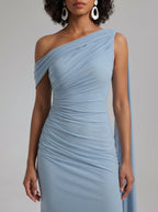 Blue |  One Shoulder Ruched Maxi Dress