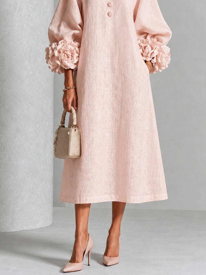 Elodie | Rosette-Cuff Midi Dress