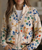Imogene | Botanical Leaf Print Zip Cardigan